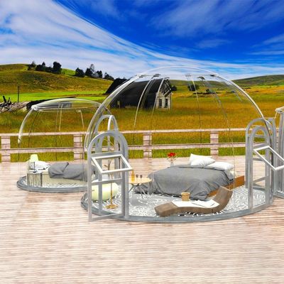 Vue panoramique maisons de conteneurs dôme vue étoile extérieure maison transparente et salle de soleil en plastique