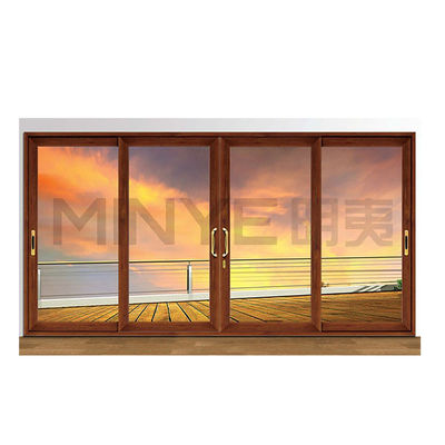 Porte vitrée Porte coulissante en aluminium à grain de bois avec double verre trempé et bon scellement