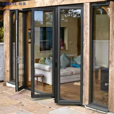 Porte à double face extérieure en cristal en alliage d'aluminium avec revêtement en poudre et conception pliante