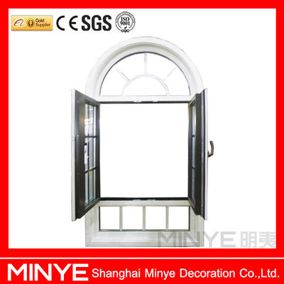 Fenêtre en aluminium revêtue de bois à rayon avec conception de grille 1,4 mm et 14 mm épaisseur de profil
