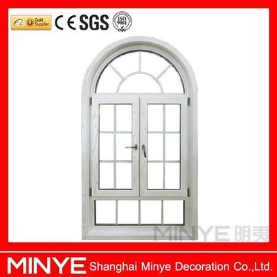 Fenêtre en aluminium revêtue de bois à rayon avec conception de grille 1,4 mm et 14 mm épaisseur de profil
