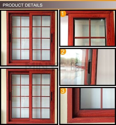 Grille à fenêtre coulissante en verre de sécurité double trempé en aluminium avec revêtement en poudre