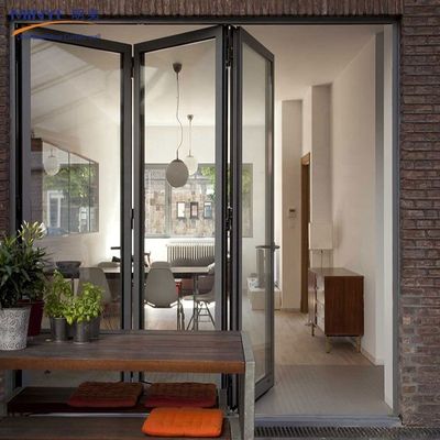 Porte à double vitrage à isolation acoustique extérieure et intérieure à double pliage en alliage d'aluminium