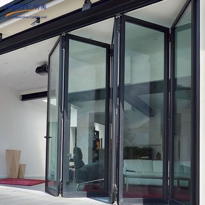 Porte à double vitrage à isolation acoustique extérieure et intérieure à double pliage en alliage d'aluminium