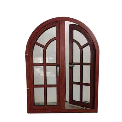 fenêtre en aluminium à profil semi-arrondie à arc avec conception en grains de bois