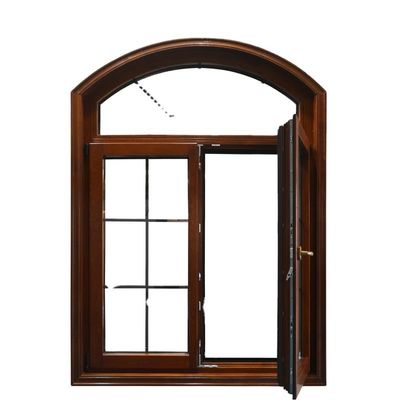 fenêtre en aluminium à profil semi-arrondie à arc avec conception en grains de bois