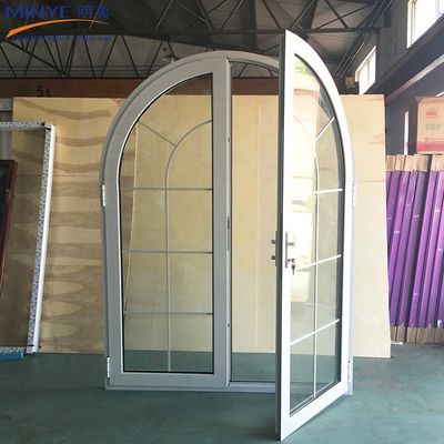 fenêtre en aluminium à profil semi-arrondie à arc avec conception en grains de bois