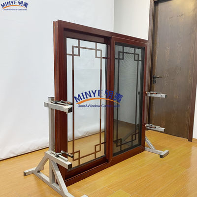 fenêtre coulissante en aluminium à grain de bois avec double verre trempé et espaceur intégré