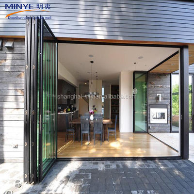 Porte pliante en aluminium revêtue de poudre à haute performance à double verre trempé