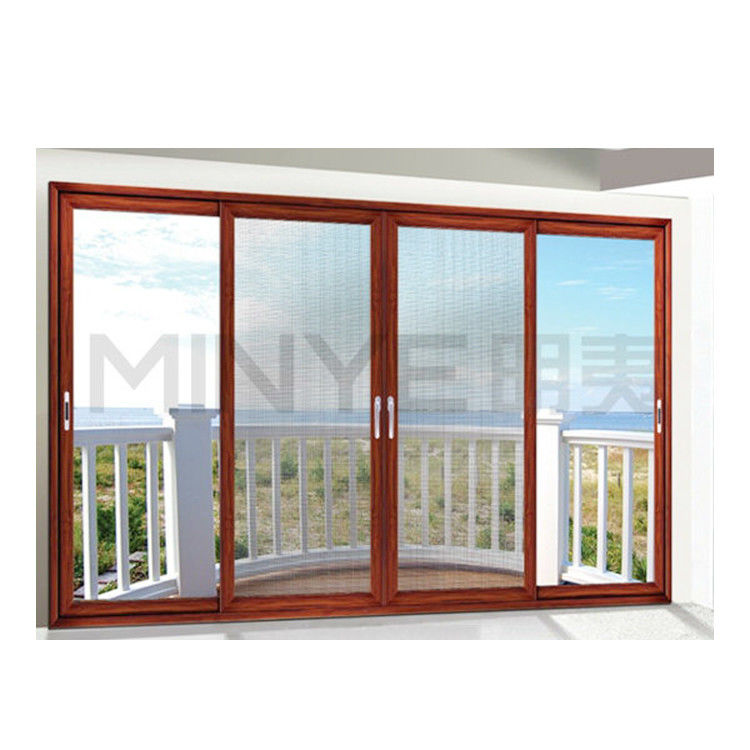 Porte vitrée Porte coulissante en aluminium à grain de bois avec double verre trempé et bon scellement