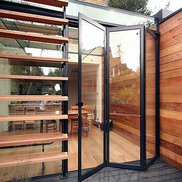 Grande porte de garage pliable bi transparente avec surface finie et matériau en alliage d'aluminium