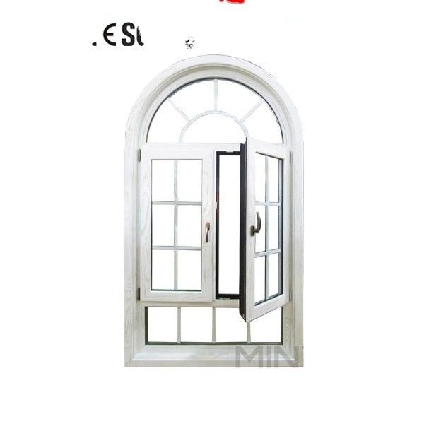 Fenêtre en aluminium revêtue de bois à rayon avec conception de grille 1,4 mm et 14 mm épaisseur de profil