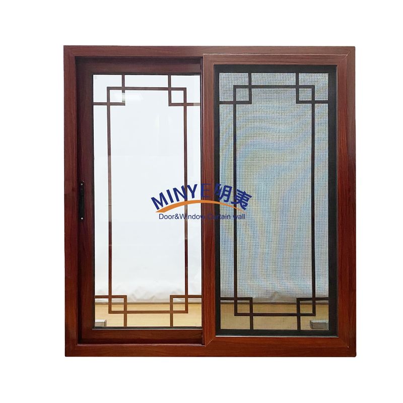 fenêtre coulissante en aluminium à grain de bois avec double verre trempé et espaceur intégré