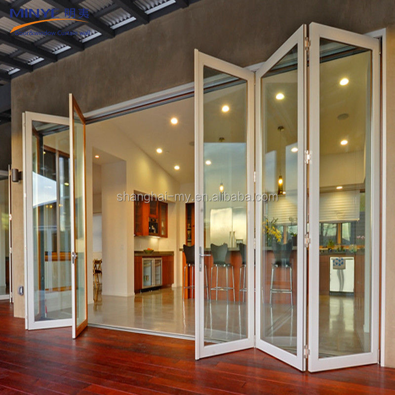 Porte pliante en aluminium revêtue de poudre à haute performance à double verre trempé