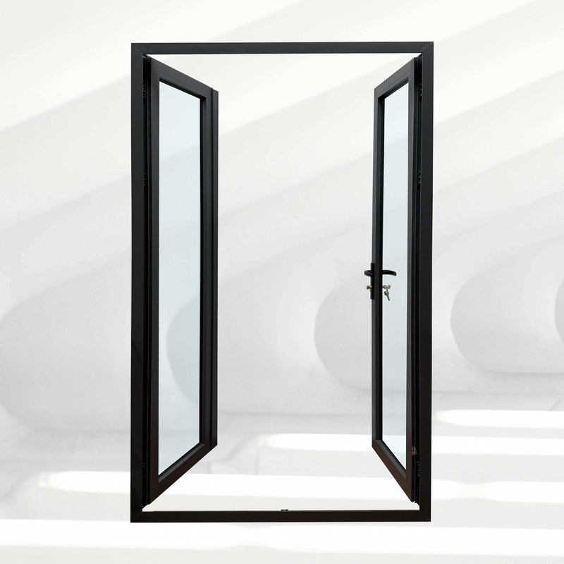 Style de design postmoderne Porte d'entrée extérieure en verre double durci en poudre enduite en français